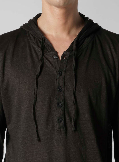 Y's for men x 120% LINO HENLEY HOODIE LONG SLEEVE T