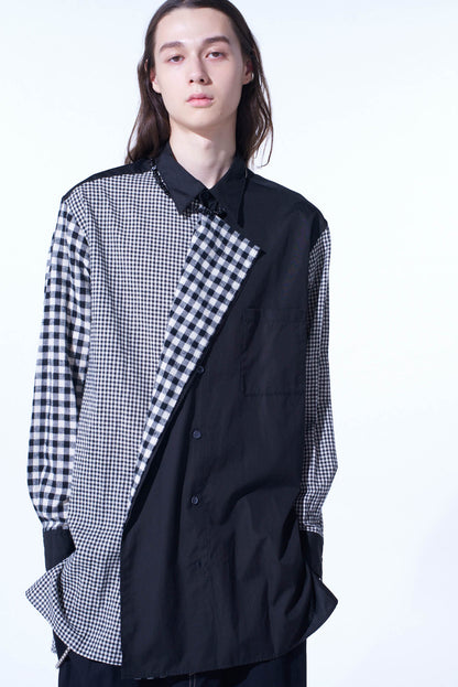 GINGHAM CHECK COMBINATION DRAPED SHIRT
