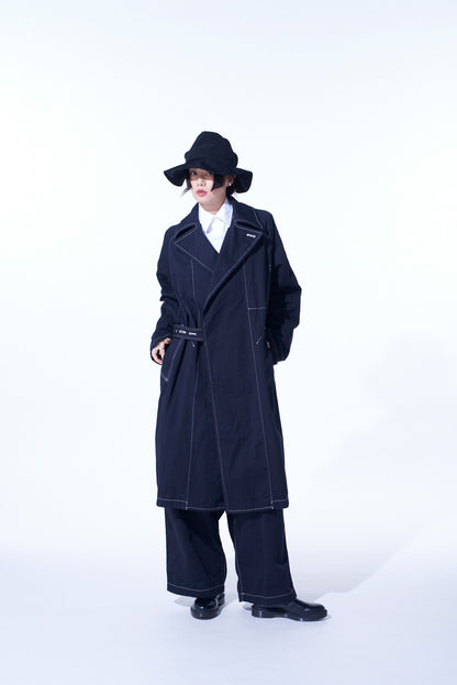 COTTON TWILL GARMENT DYED TIE-LOCKEN COAT