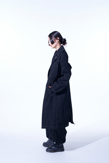 COTTON TWILL GARMENT DYED TIE-LOCKEN COAT
