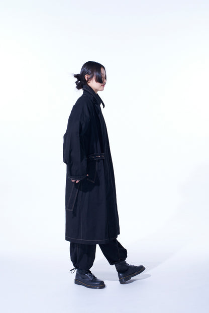 COTTON TWILL GARMENT DYED TIE-LOCKEN COAT