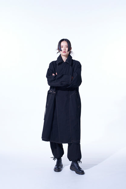 COTTON TWILL GARMENT DYED TIE-LOCKEN COAT