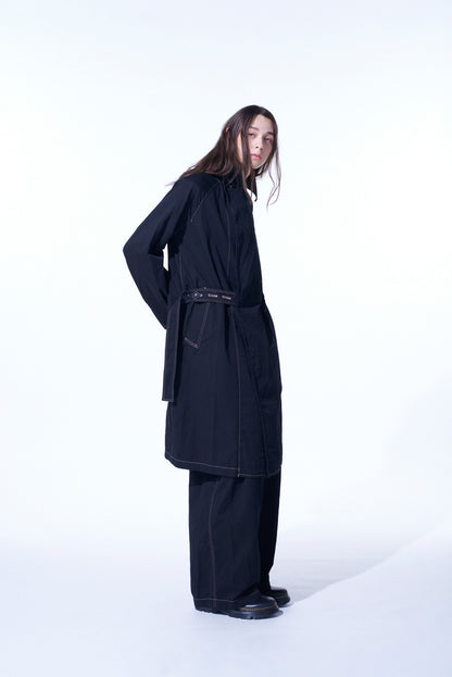 COTTON TWILL GARMENT DYED TIE-LOCKEN COAT