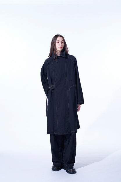 COTTON TWILL GARMENT DYED TIE-LOCKEN COAT
