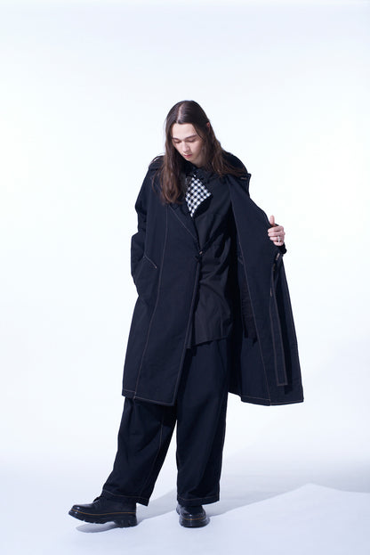 COTTON TWILL GARMENT DYED TIE-LOCKEN COAT