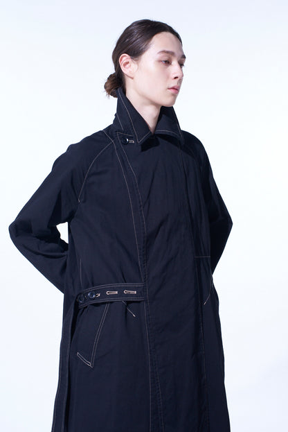 COTTON TWILL GARMENT DYED TIE-LOCKEN COAT