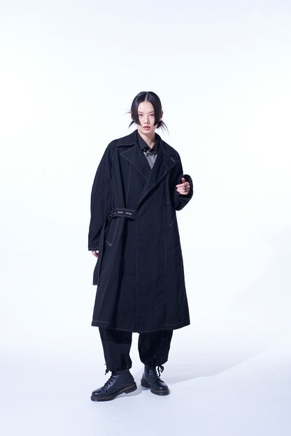 COTTON TWILL GARMENT DYED TIE-LOCKEN COAT