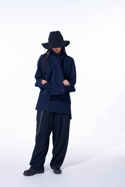 AIRY JERSEY HIGH-NECK LONG-SLEEVED T-SHIRT WITH STOLES