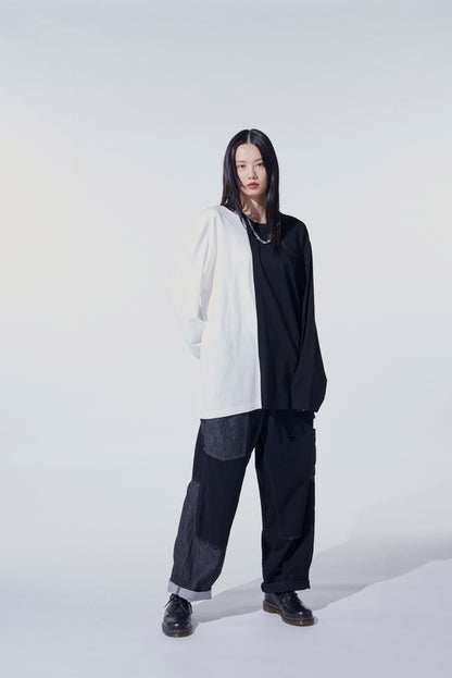 BICOLOR LONG-SLEEVED T-SHIRT WITH HEM SLITS