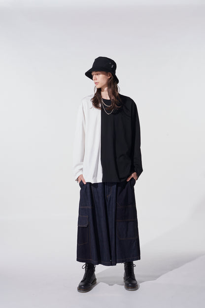 BICOLOR LONG-SLEEVED T-SHIRT WITH HEM SLITS