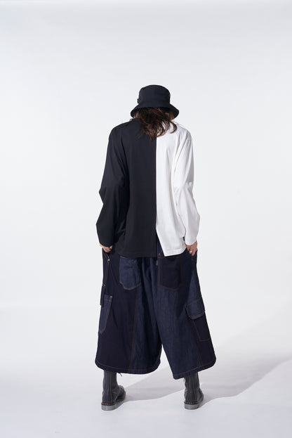 BICOLOR LONG-SLEEVED T-SHIRT WITH HEM SLITS