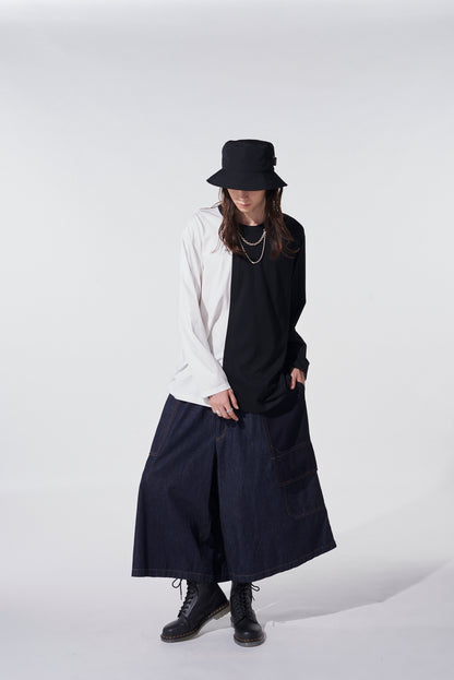 BICOLOR LONG-SLEEVED T-SHIRT WITH HEM SLITS