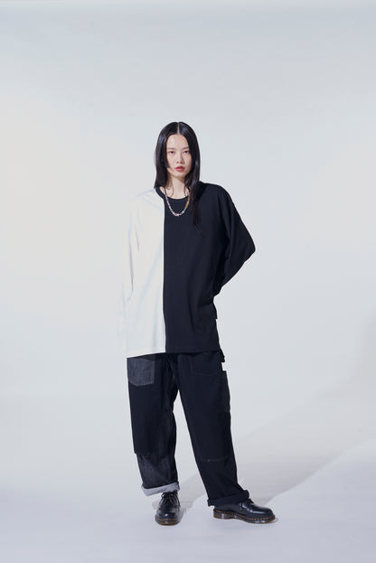BICOLOR LONG-SLEEVED T-SHIRT WITH HEM SLITS