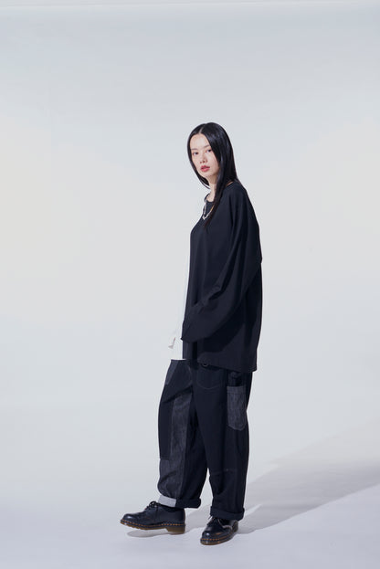 BICOLOR LONG-SLEEVED T-SHIRT WITH HEM SLITS