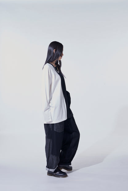BICOLOR LONG-SLEEVED T-SHIRT WITH HEM SLITS