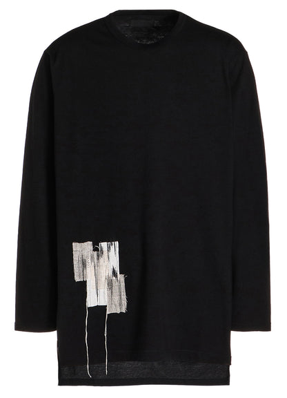 SOFT JERSEY "BORO"APPLIQUE SIDE SLIT LONG-SLEEVED T-SHIRT