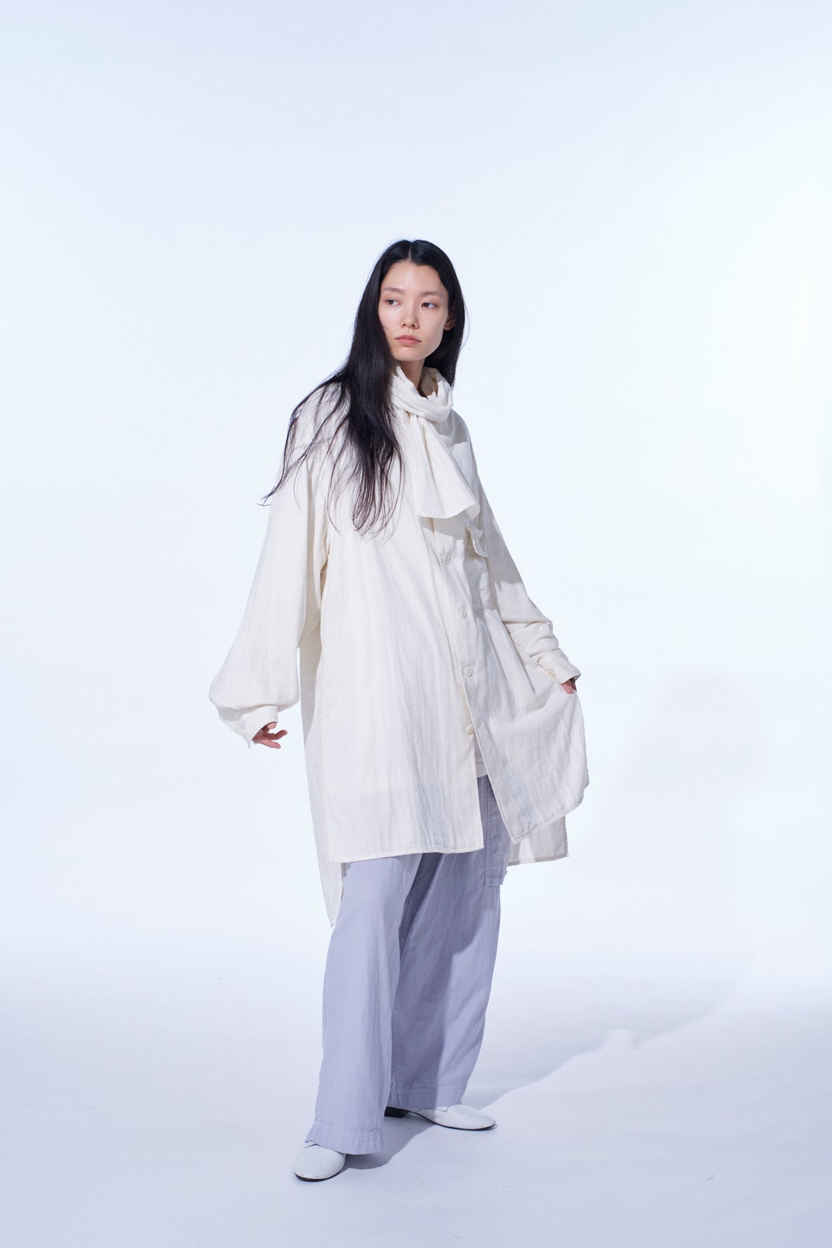 Double Gauze Band Collar Stole Shirt
