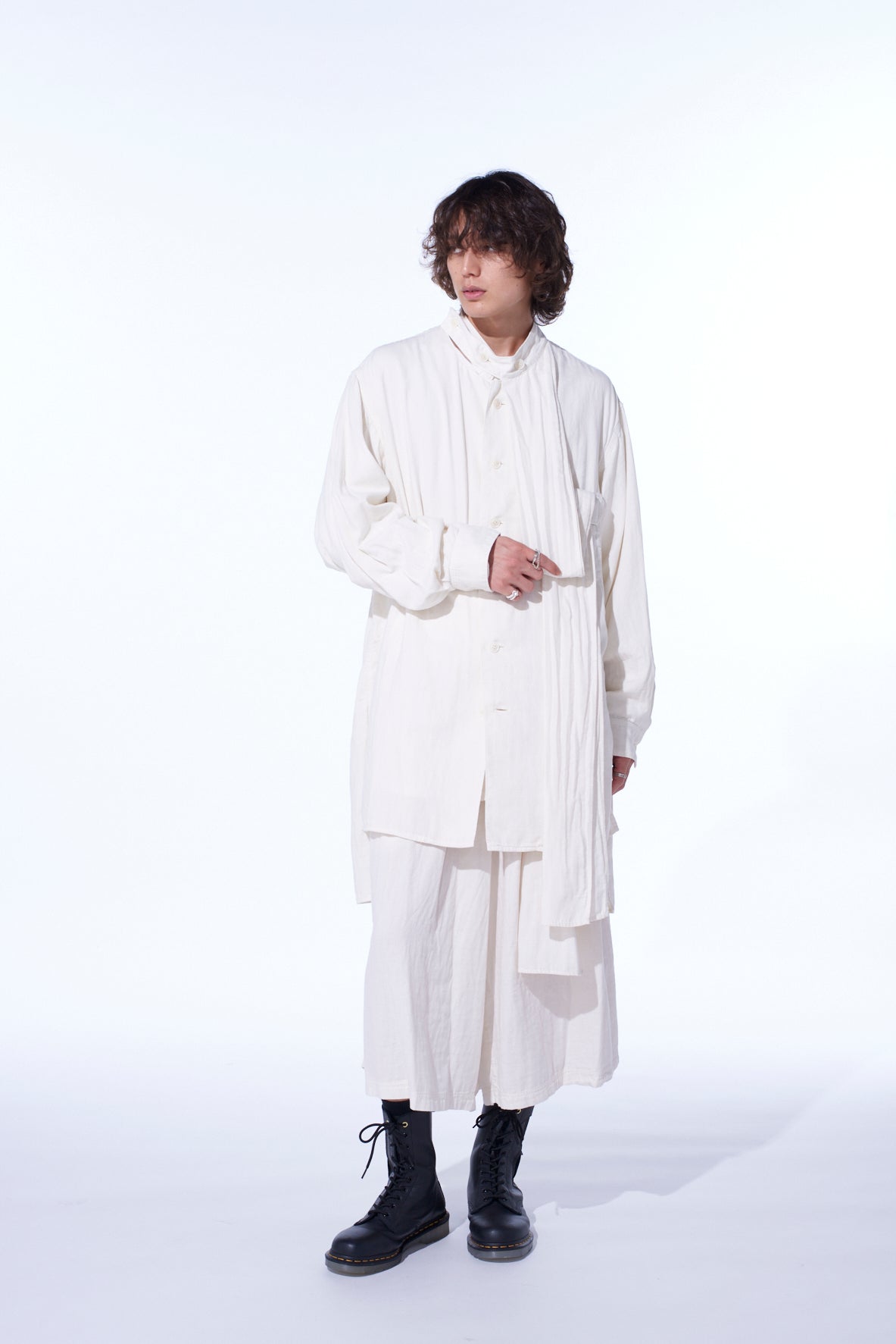 Double Gauze Band Collar Stole Shirt