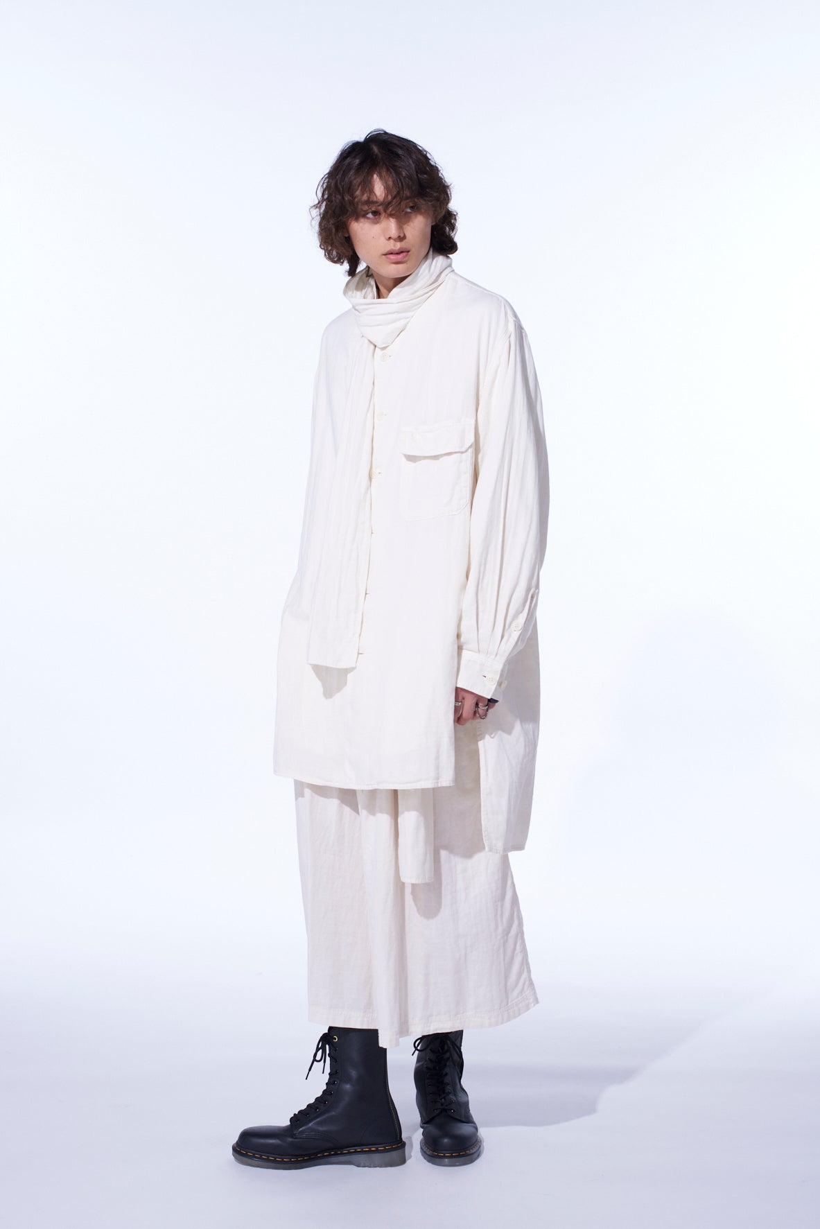 Double Gauze Band Collar Stole Shirt