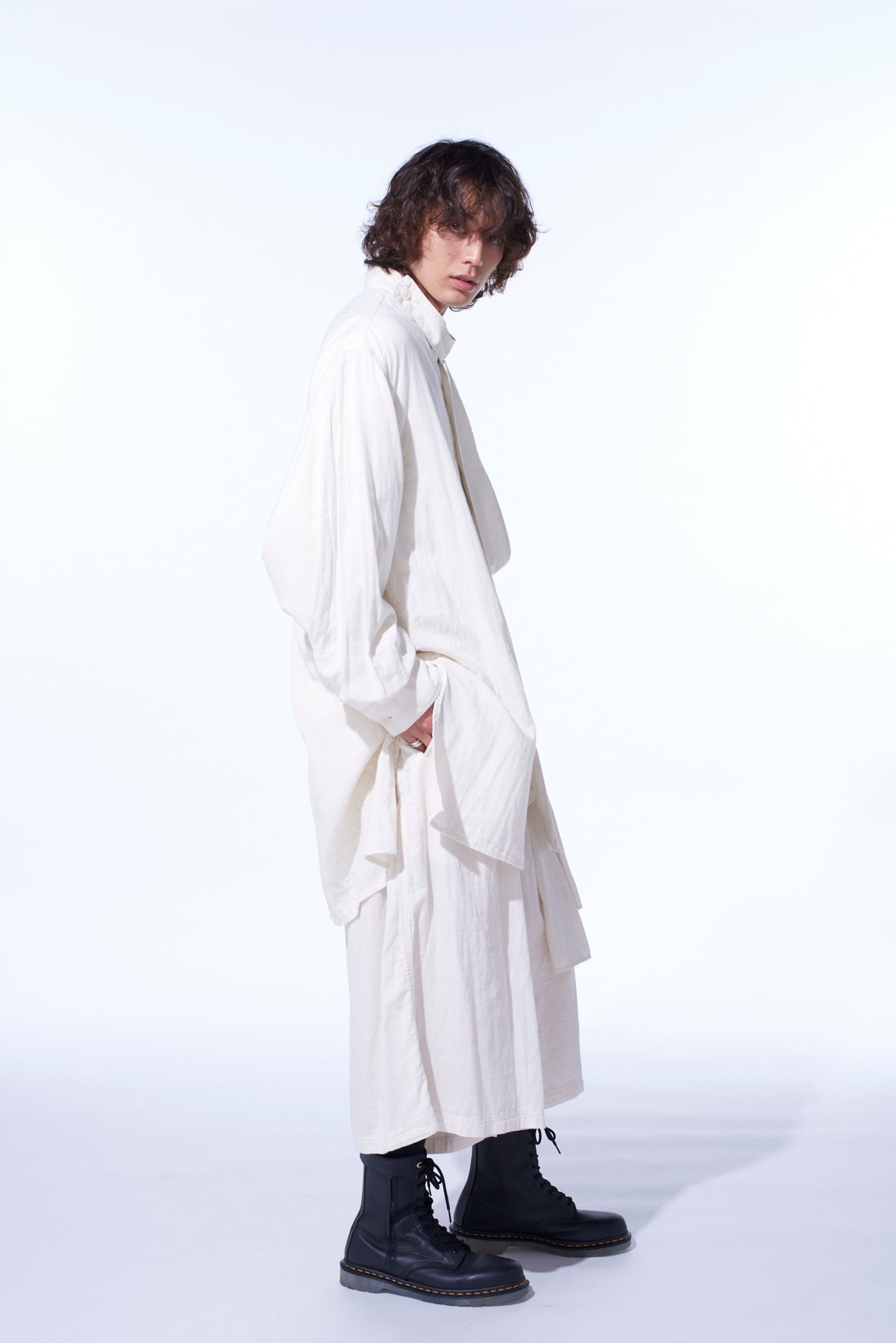 Double Gauze Band Collar Stole Shirt