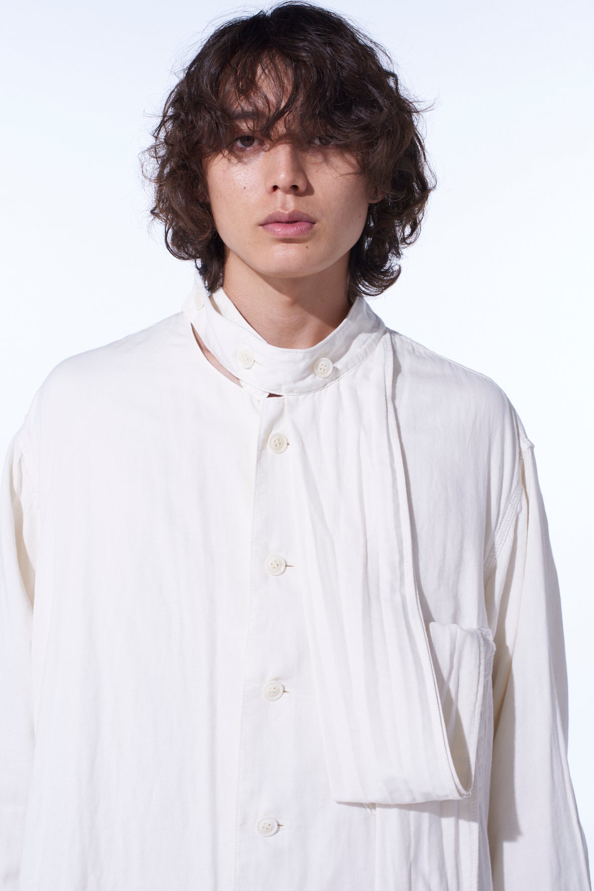 Double Gauze Band Collar Stole Shirt