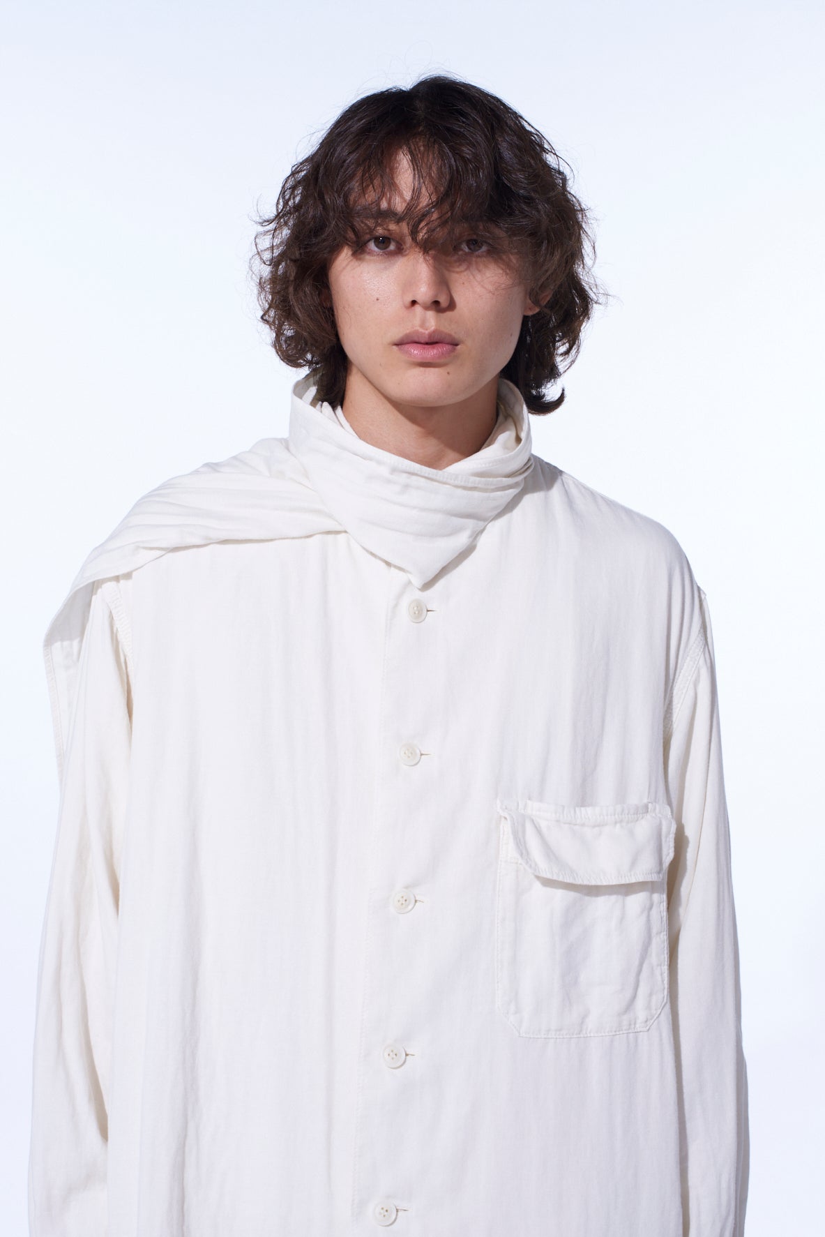 Double Gauze Band Collar Stole Shirt