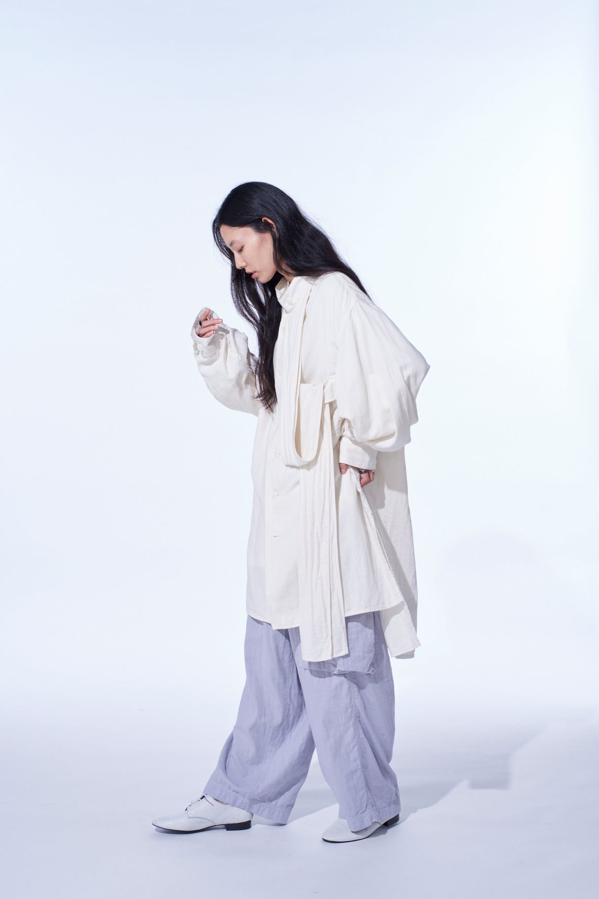 Double Gauze Band Collar Stole Shirt