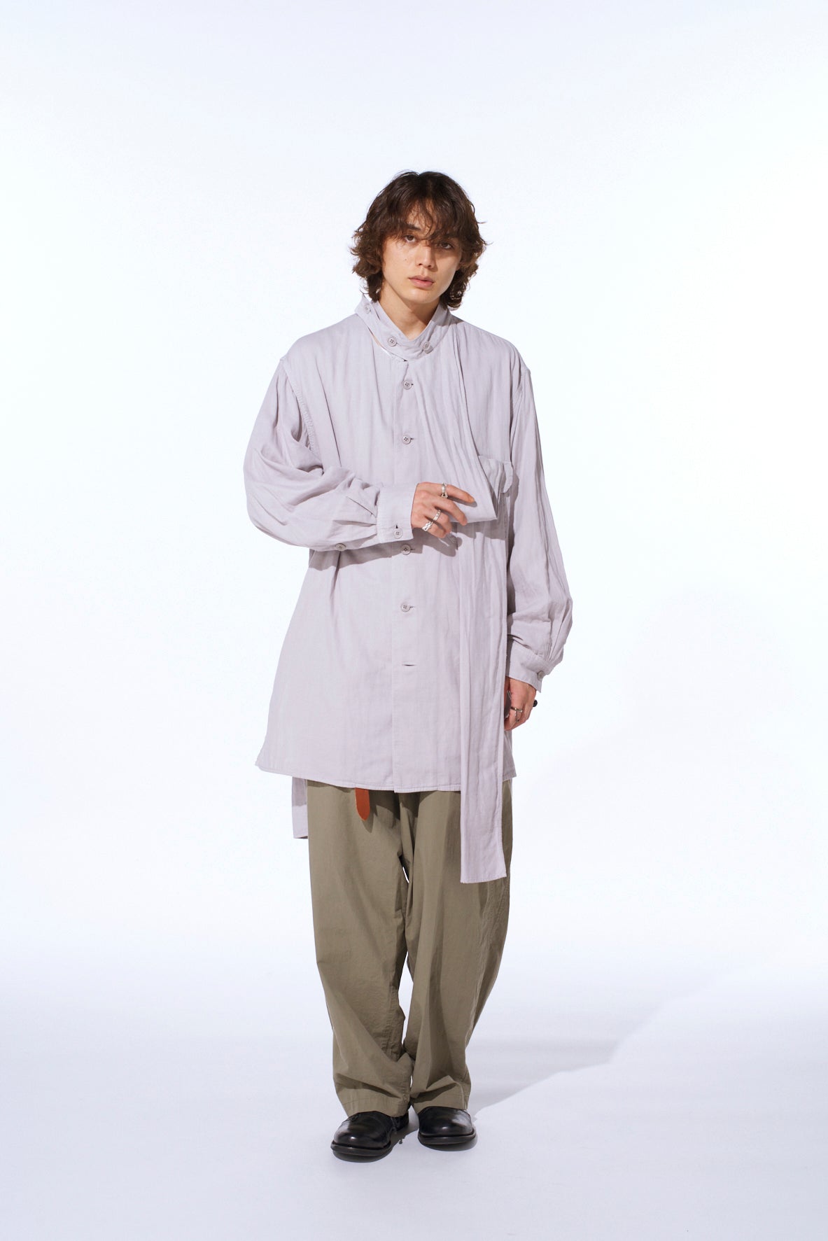 Double Gauze Band Collar Stole Shirt