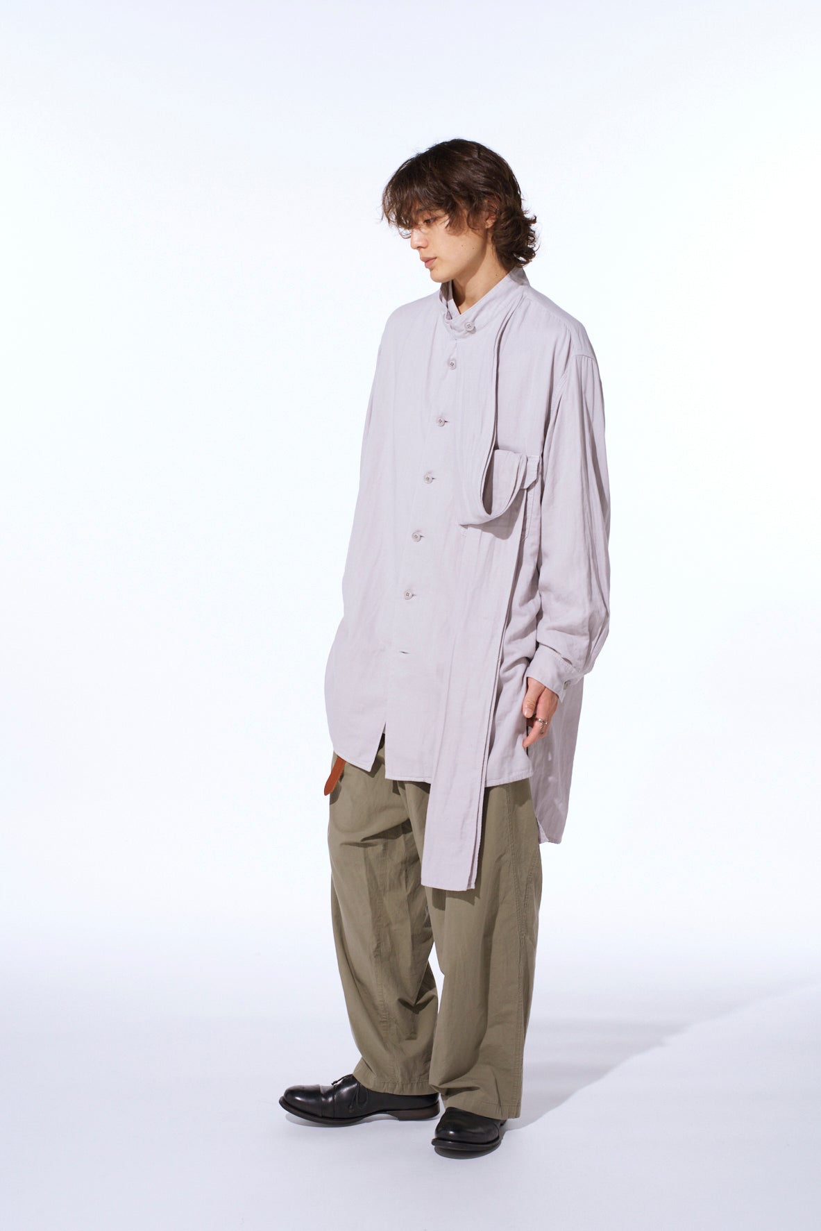 Double Gauze Band Collar Stole Shirt