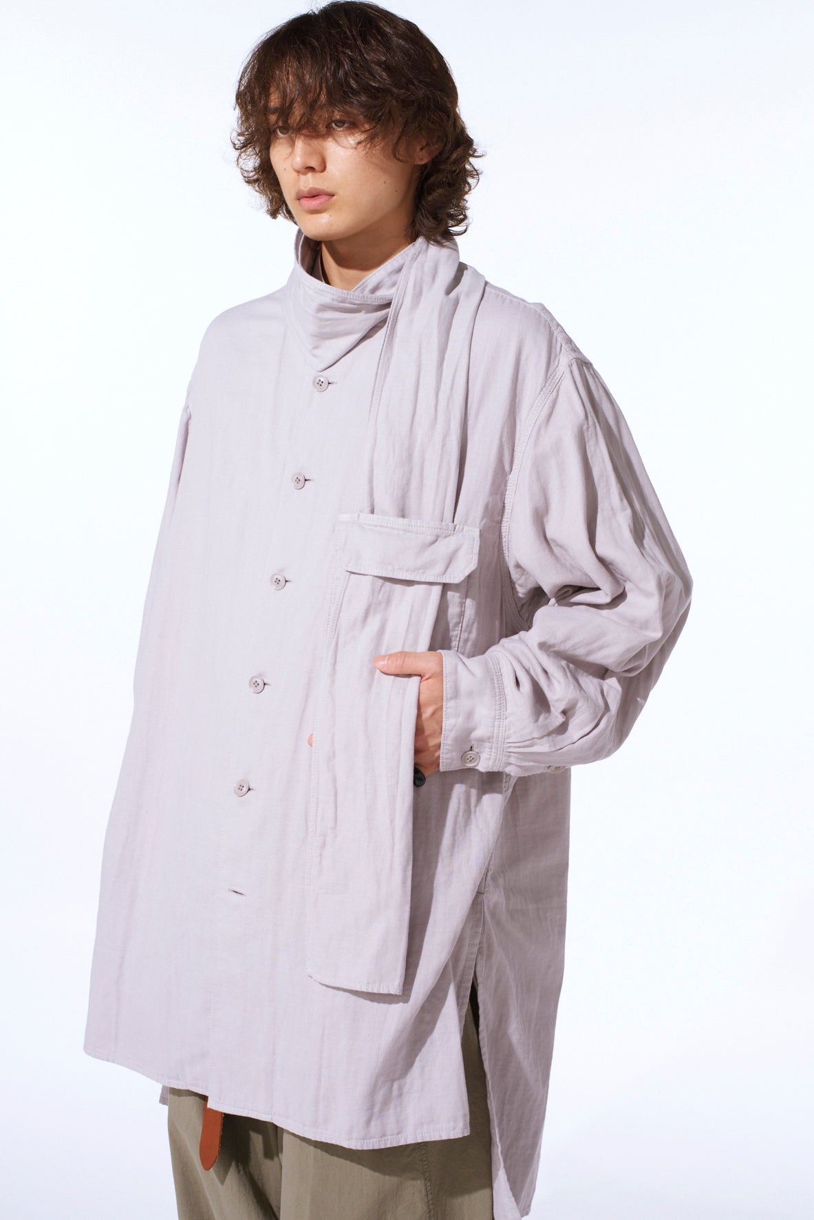 Double Gauze Band Collar Stole Shirt