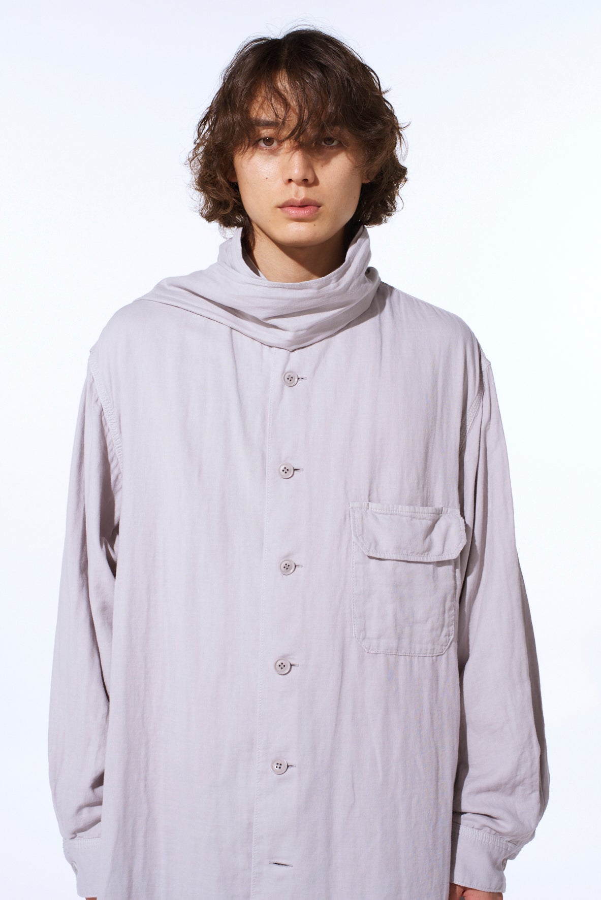 Double Gauze Band Collar Stole Shirt
