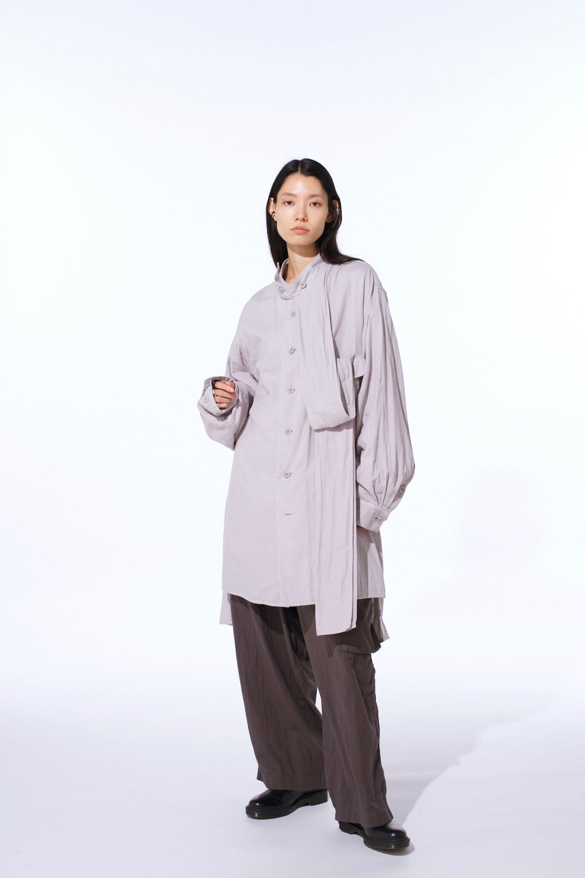 Double Gauze Band Collar Stole Shirt