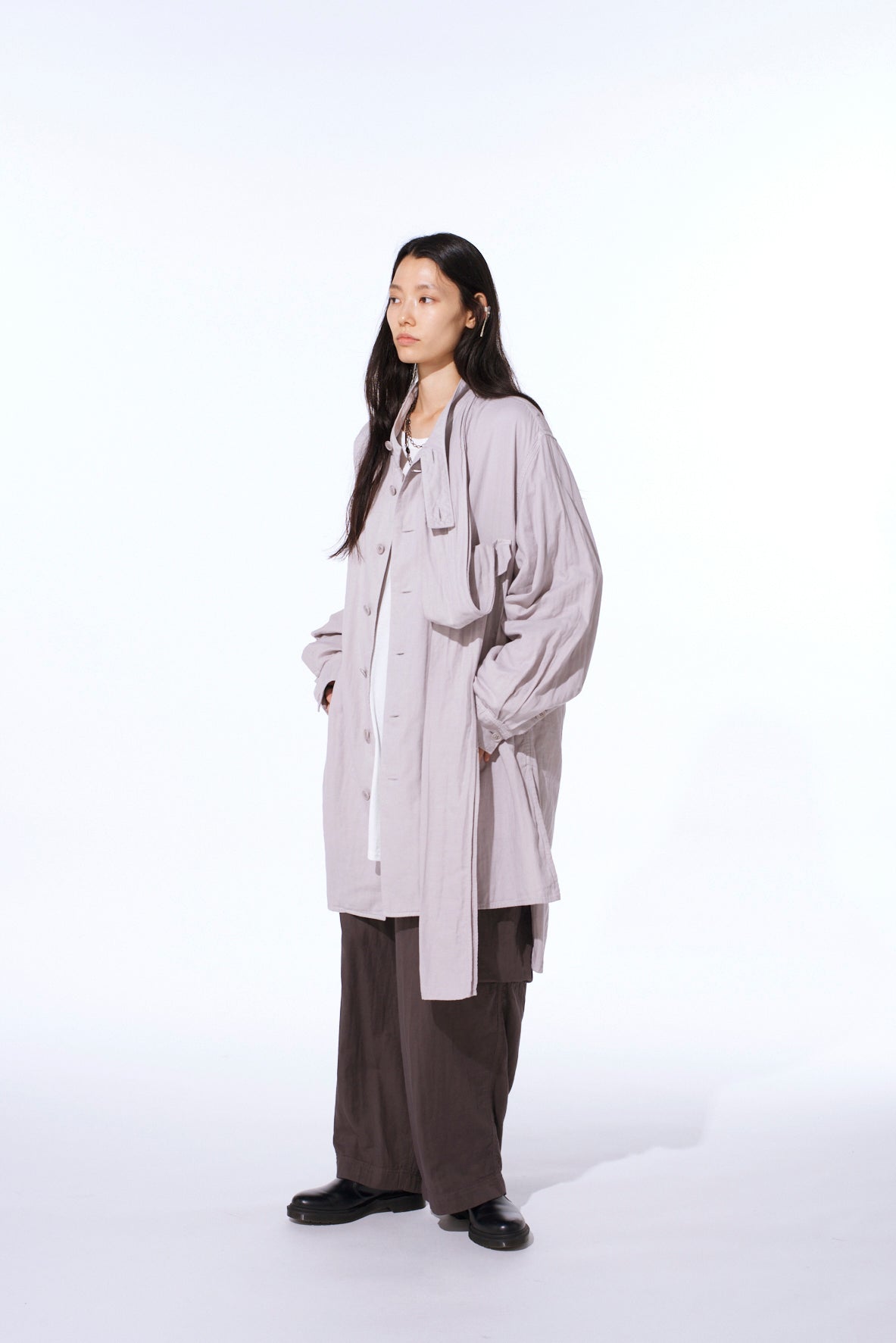 Double Gauze Band Collar Stole Shirt