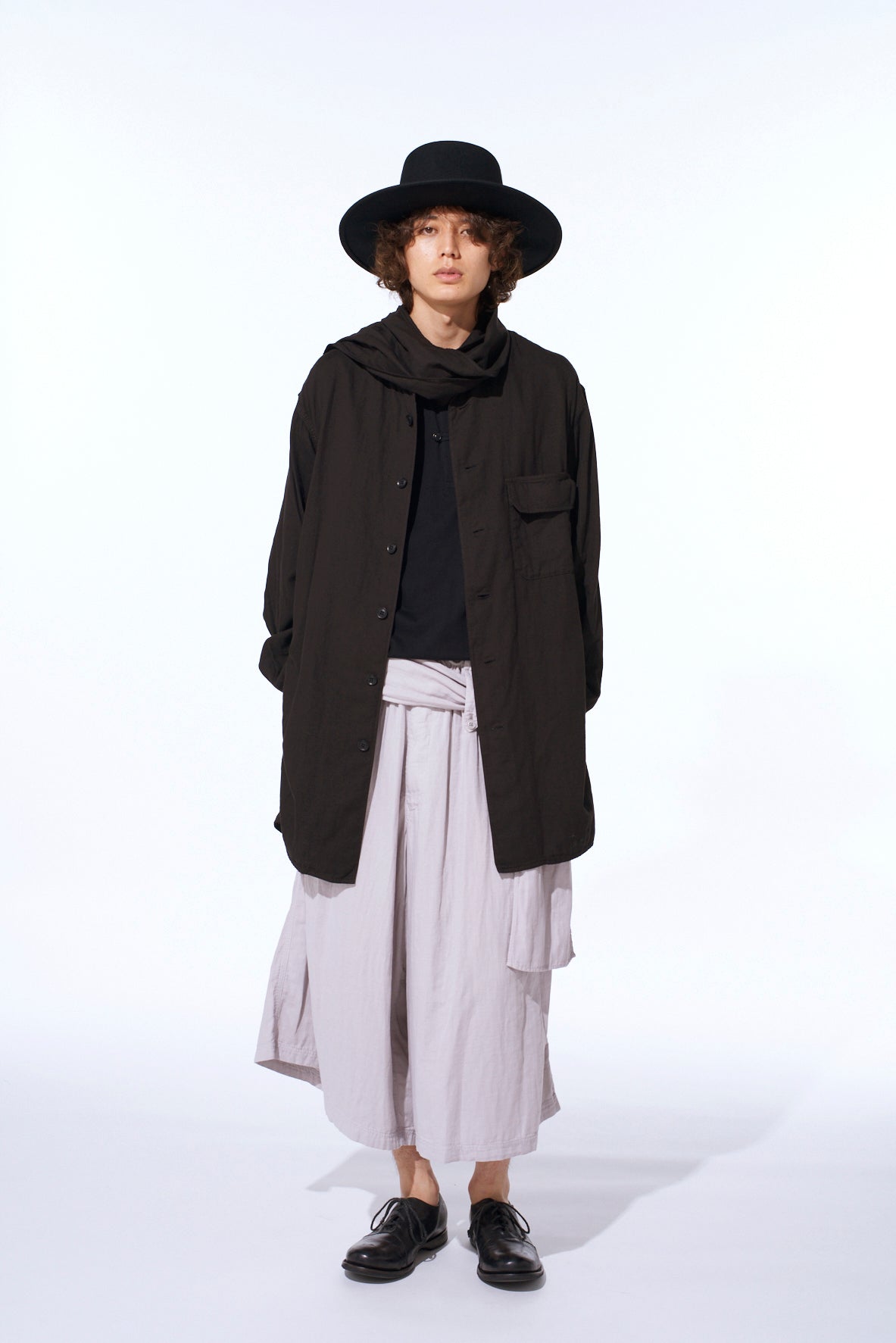 Double Gauze Band Collar Stole Shirt