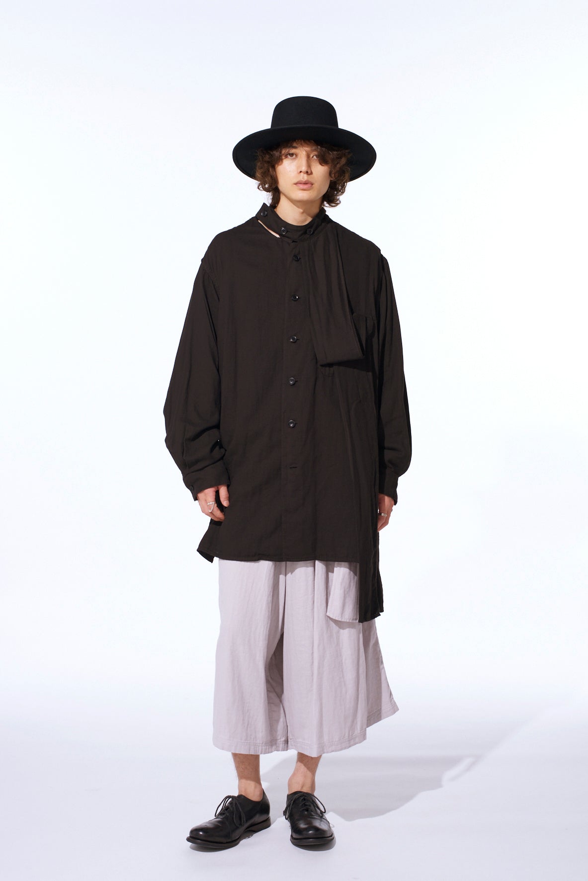 Double Gauze Band Collar Stole Shirt