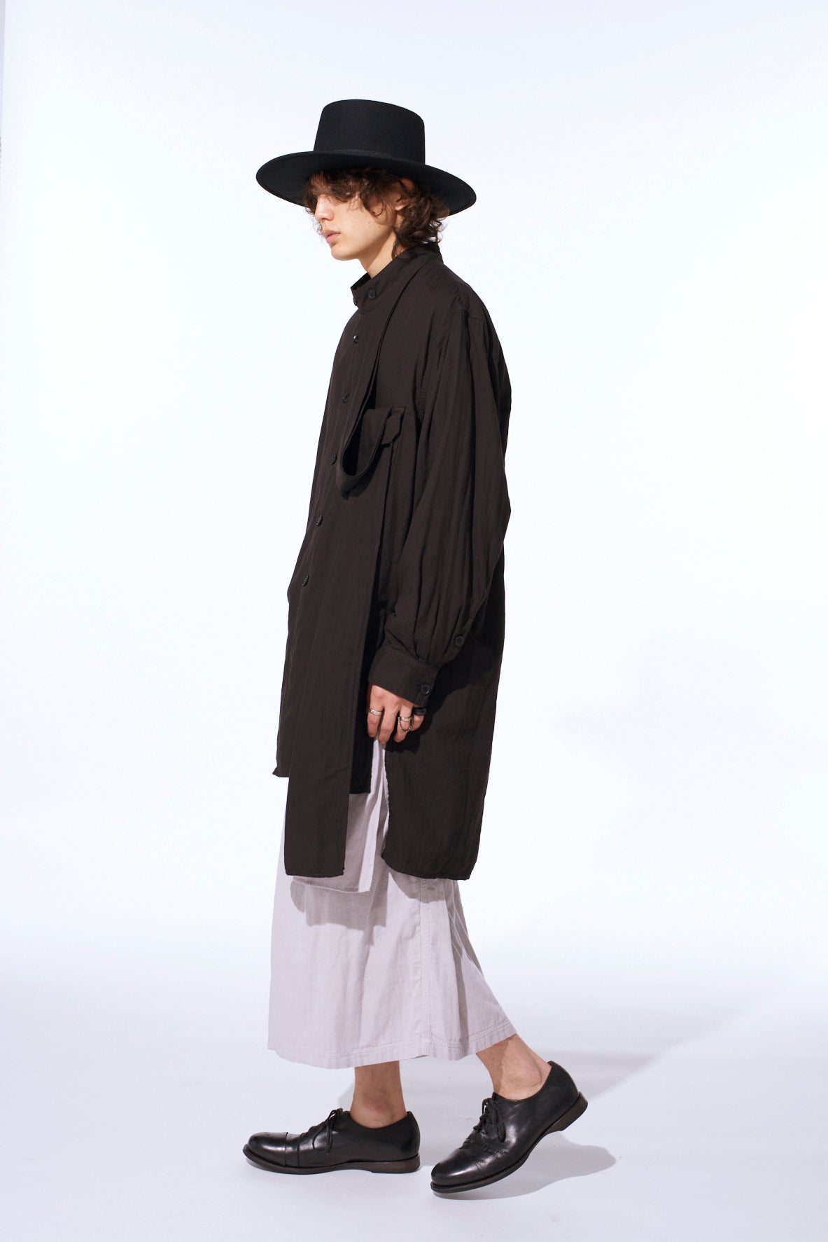 Double Gauze Band Collar Stole Shirt