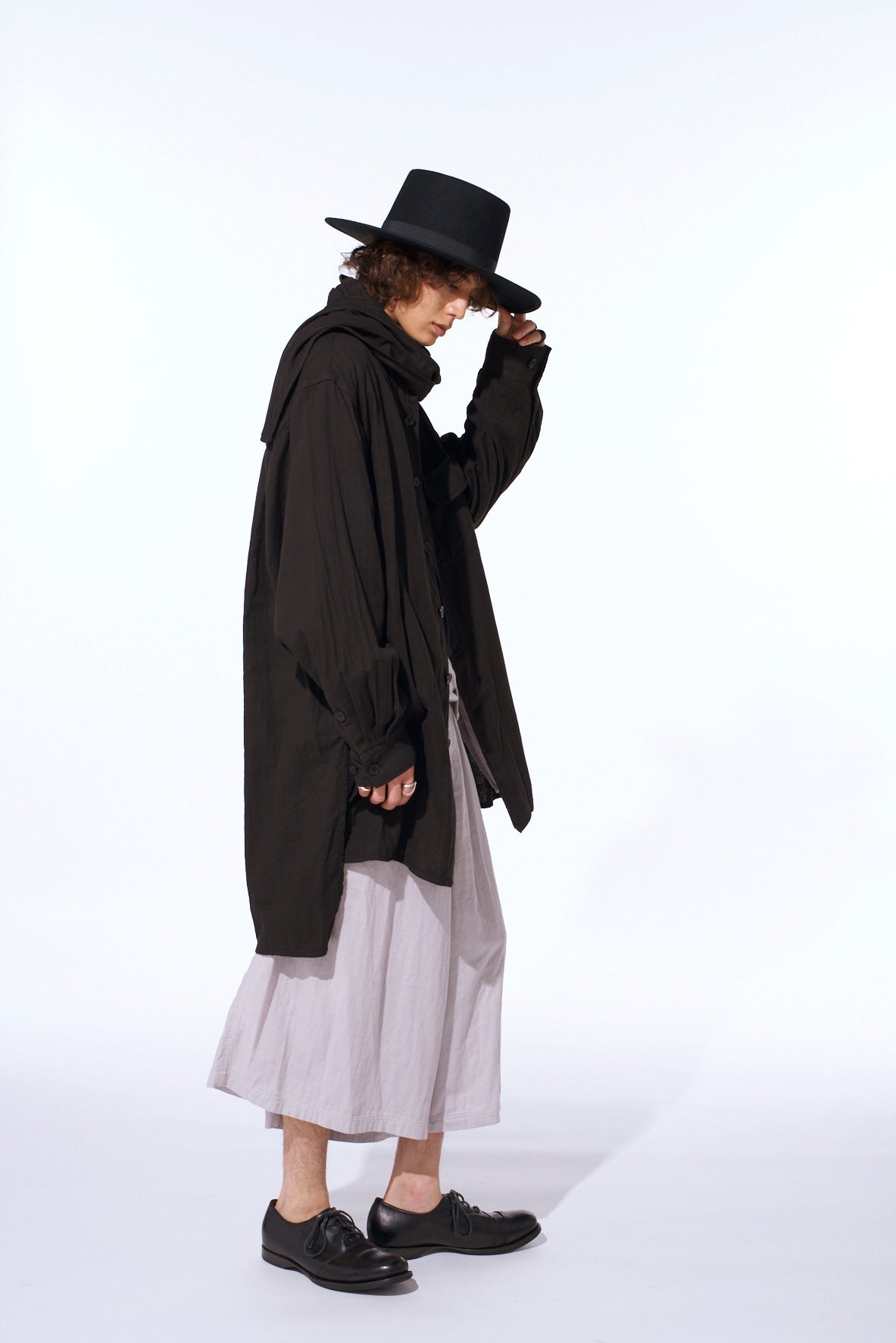 Double Gauze Band Collar Stole Shirt