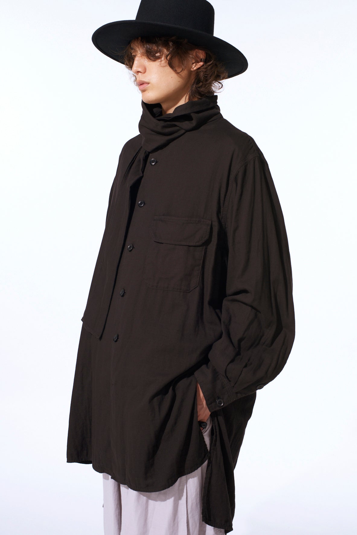 Double Gauze Band Collar Stole Shirt