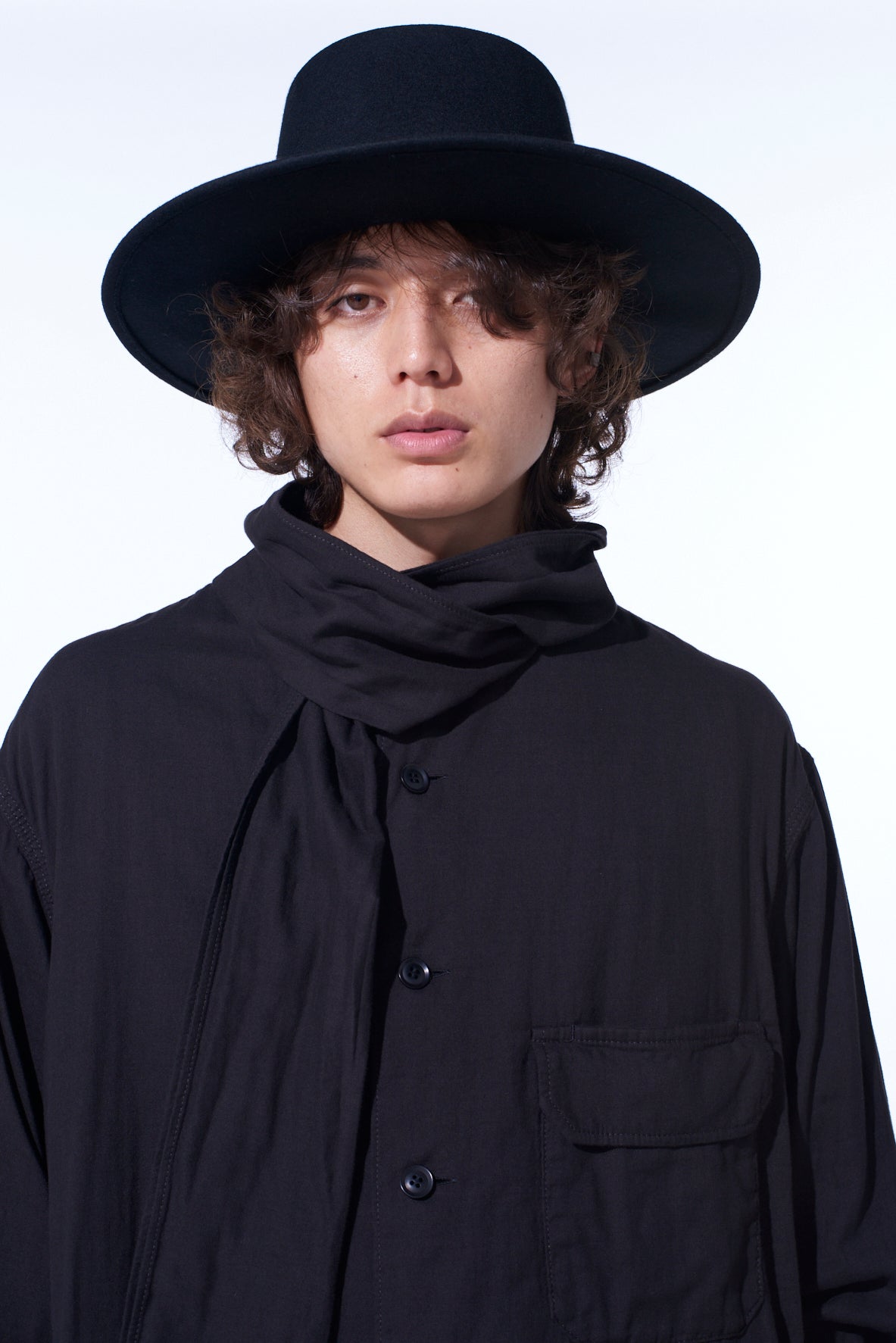 Double Gauze Band Collar Stole Shirt