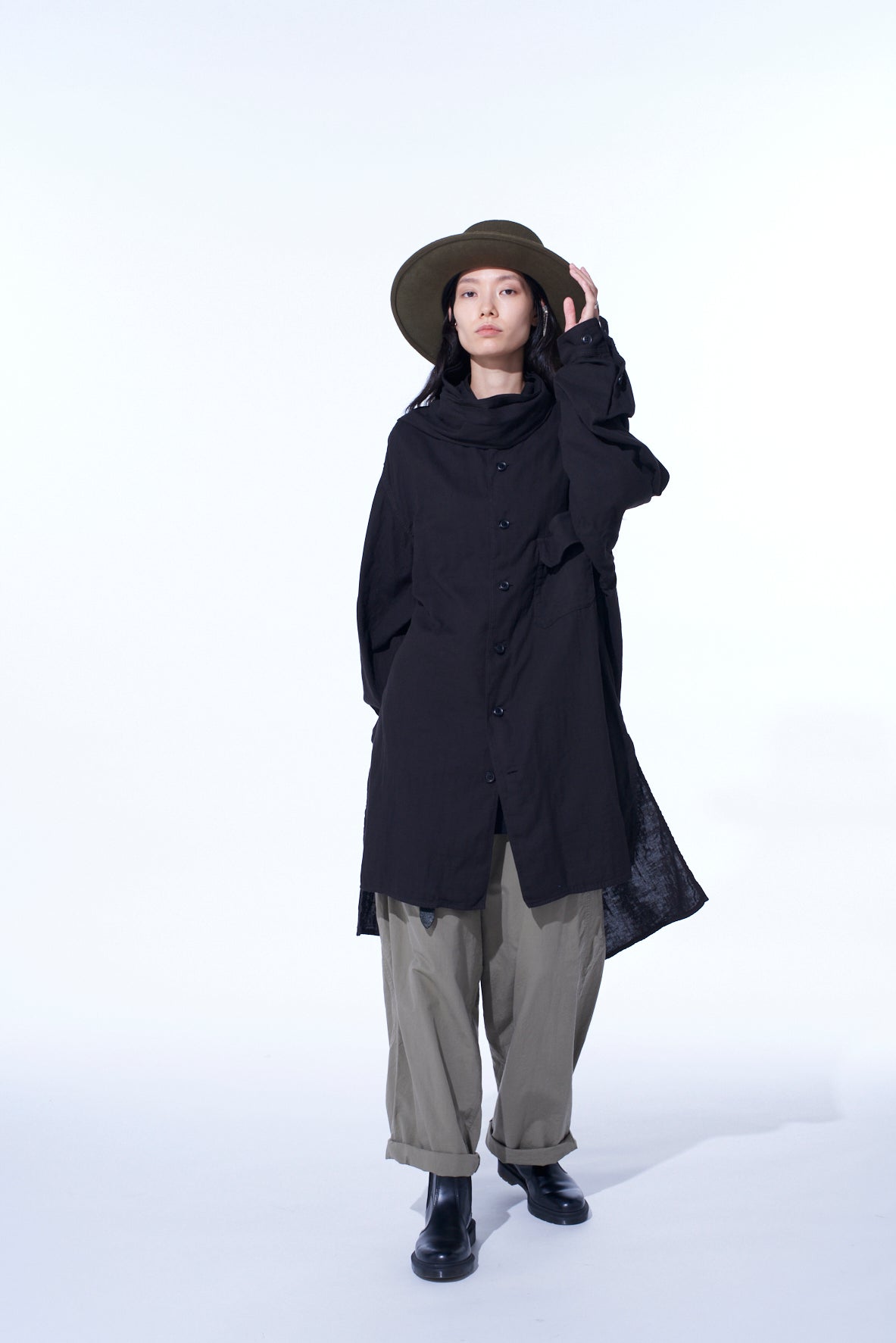 Double Gauze Band Collar Stole Shirt