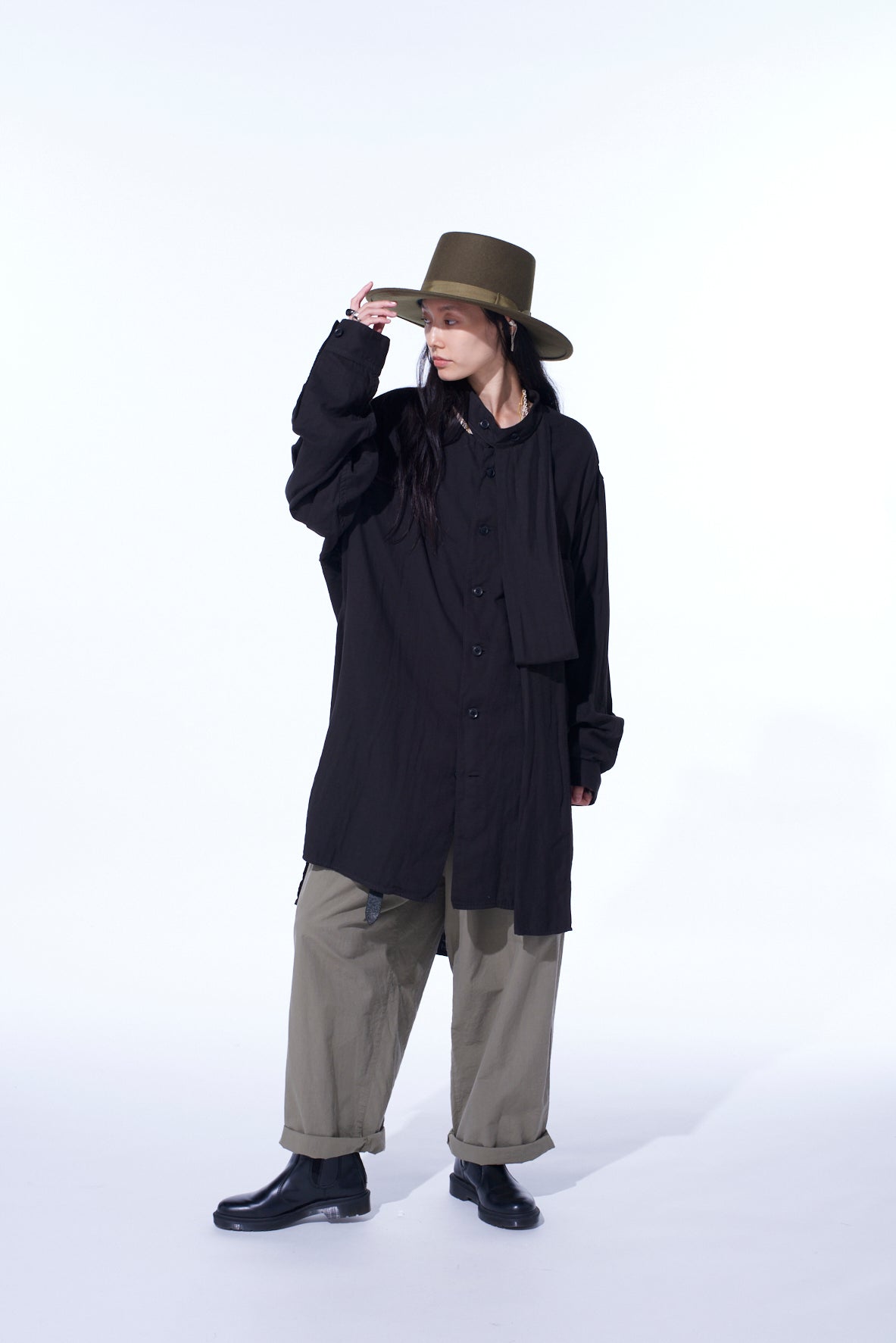 Double Gauze Band Collar Stole Shirt