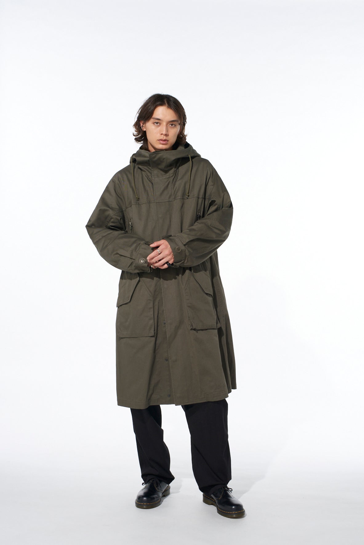 COTTON TWILL HOODED COAT WITH PADDED LINER
