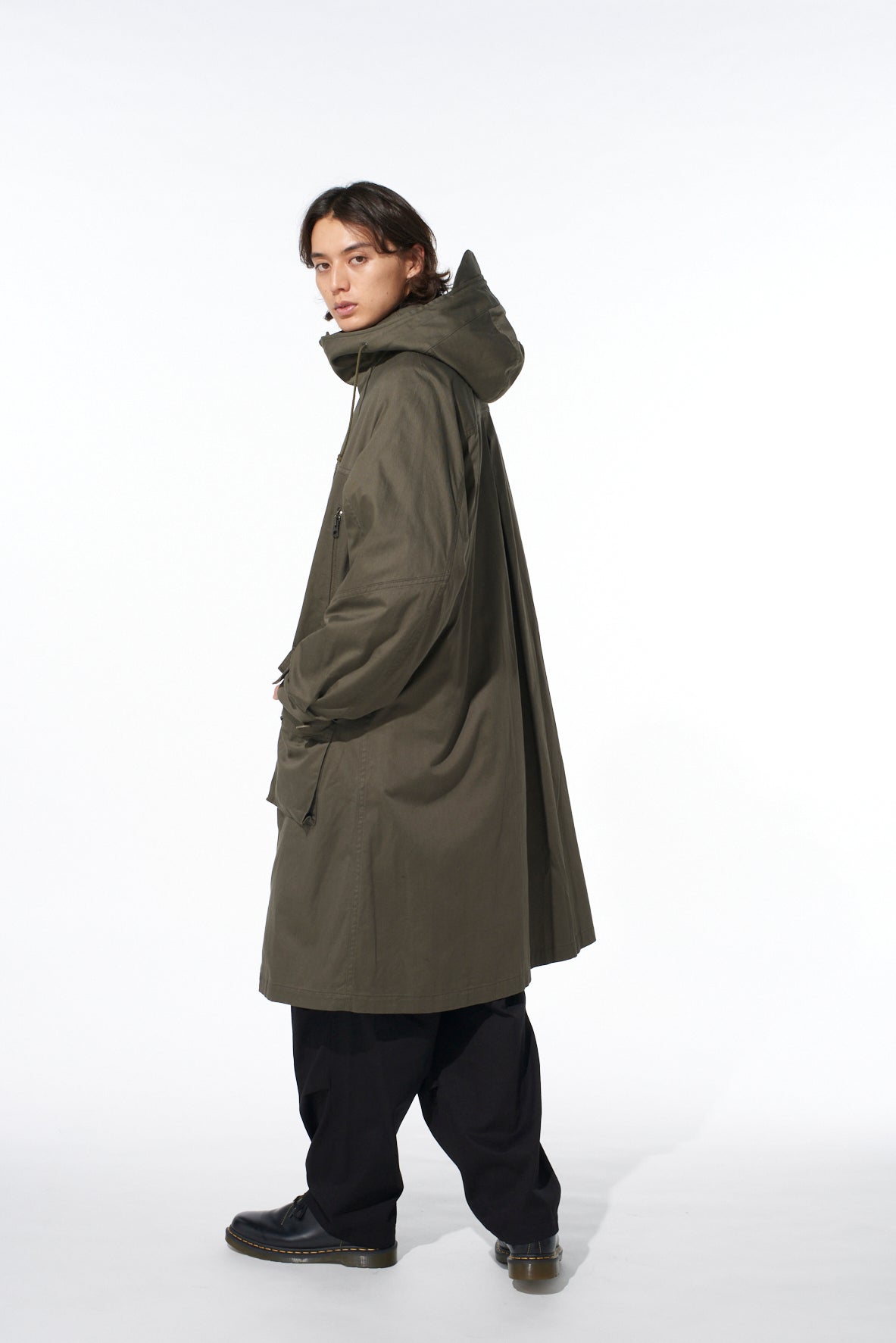 COTTON TWILL HOODED COAT WITH PADDED LINER