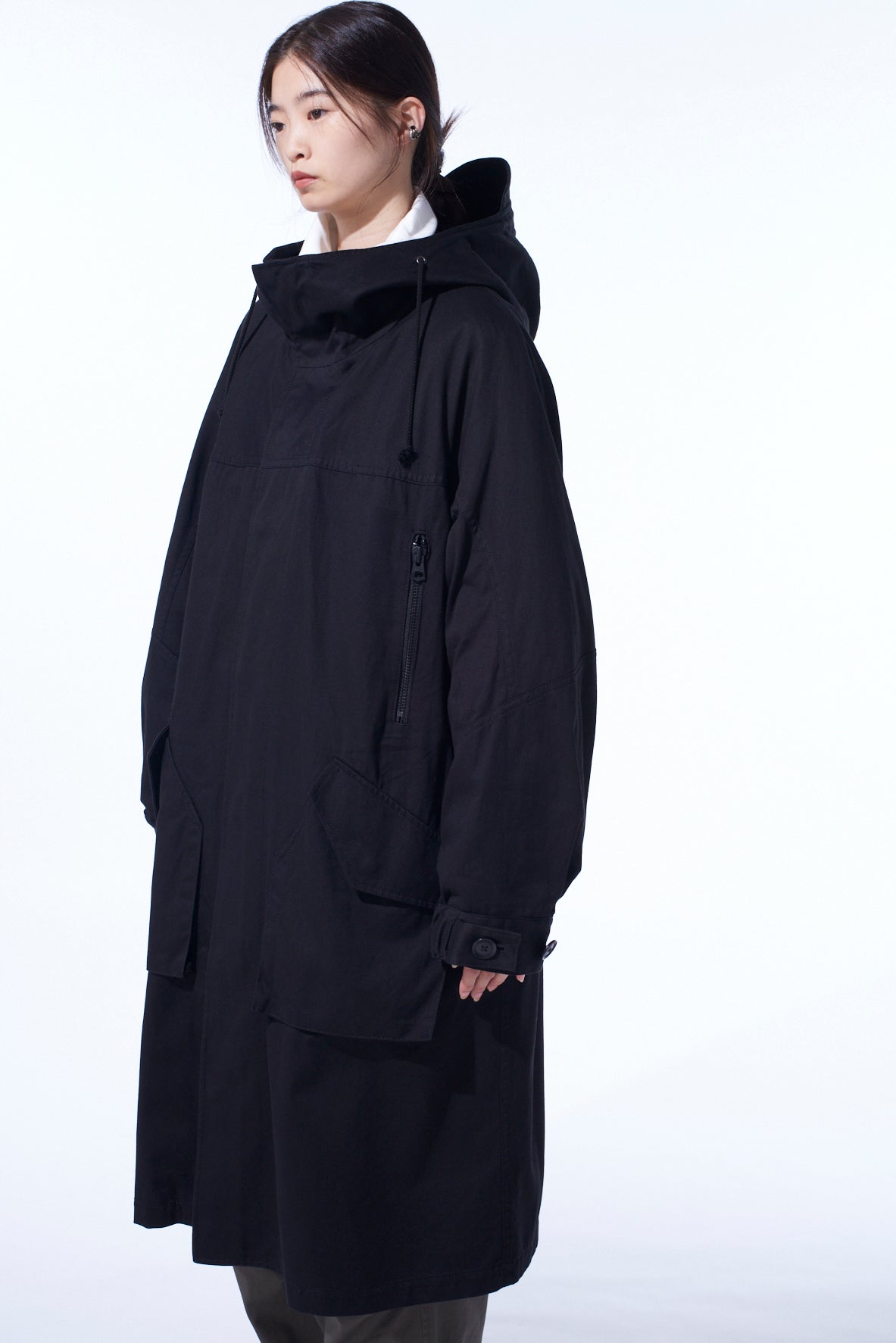 COTTON TWILL HOODED COAT WITH PADDED LINER