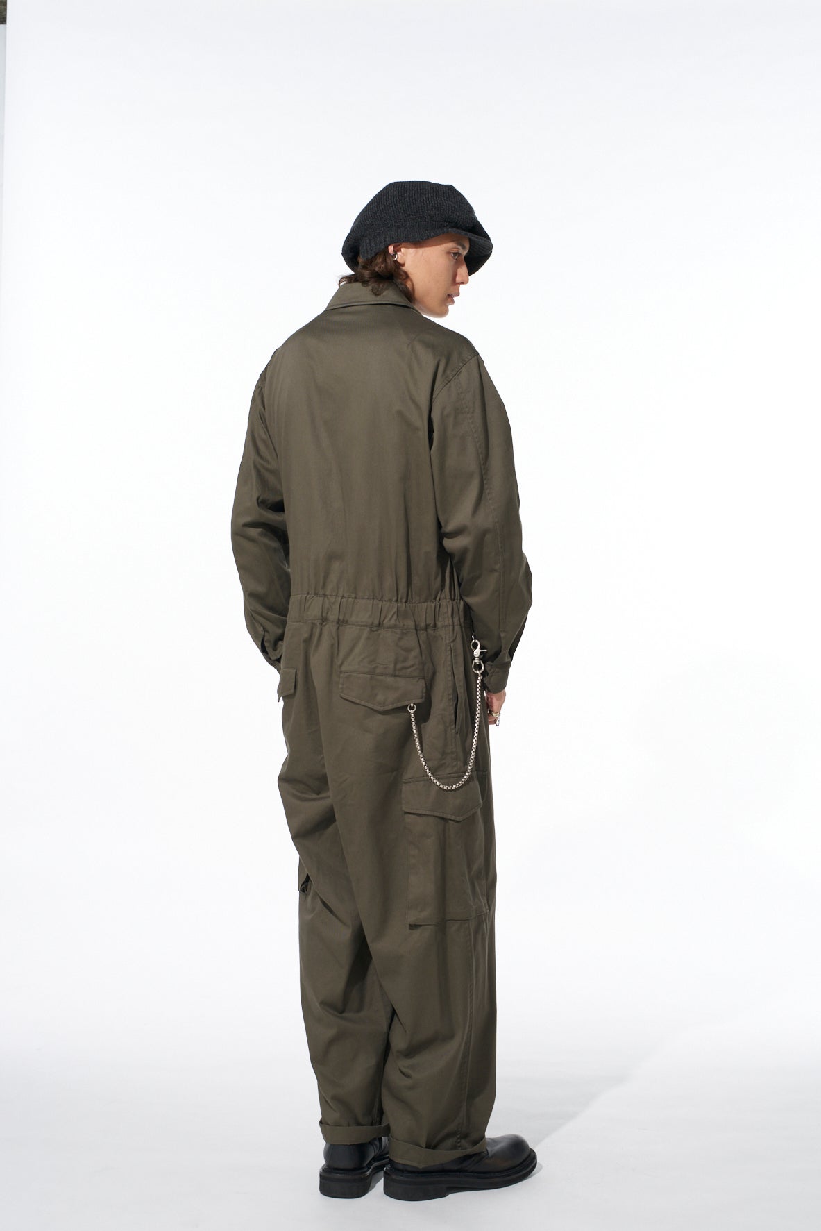 COTTON TWILL 6-POCKET ZIP-UP JUMPSUIT