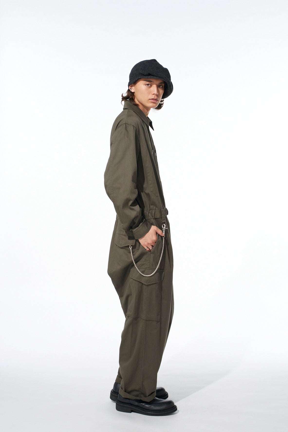COTTON TWILL 6-POCKET ZIP-UP JUMPSUIT