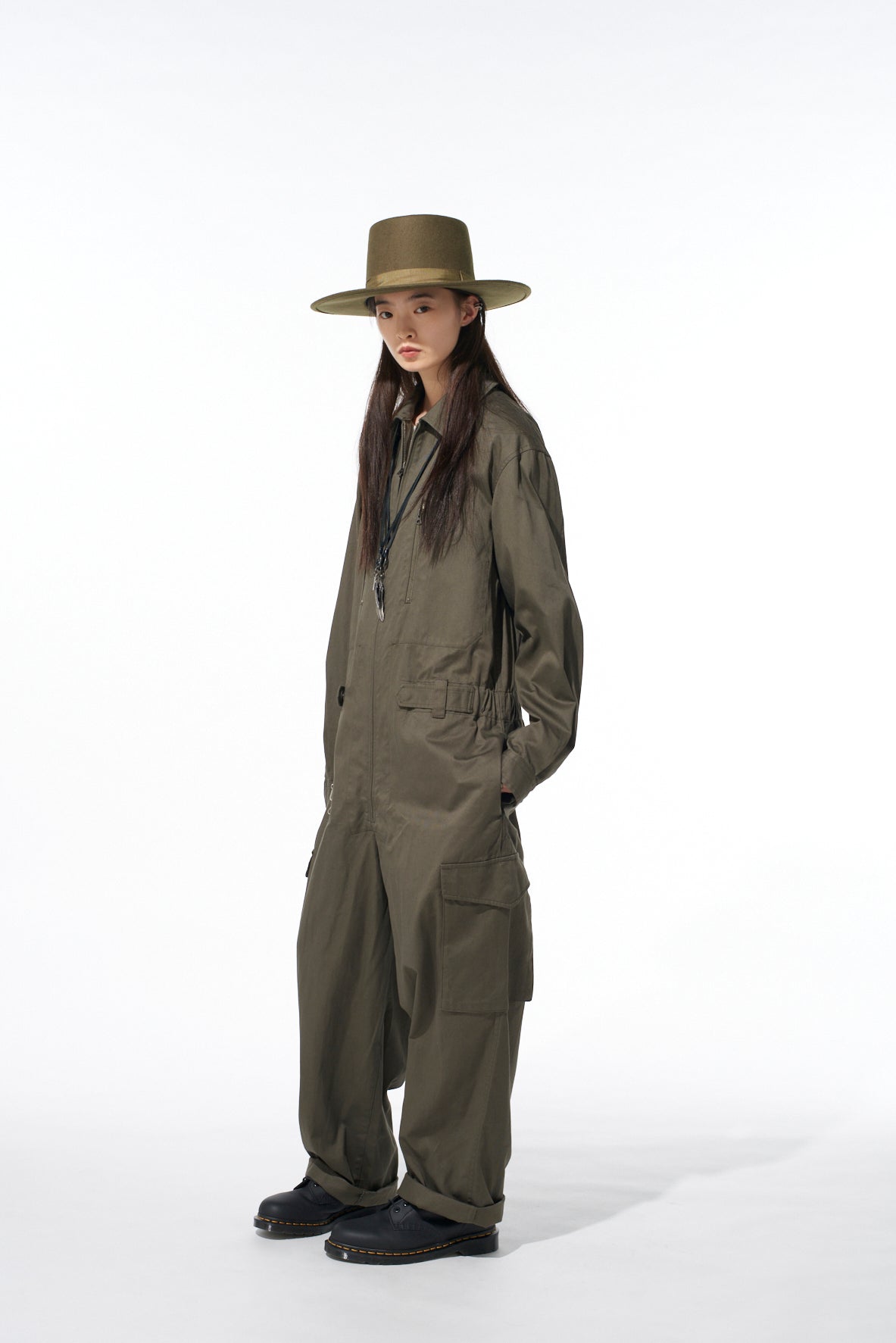 COTTON TWILL 6-POCKET ZIP-UP JUMPSUIT