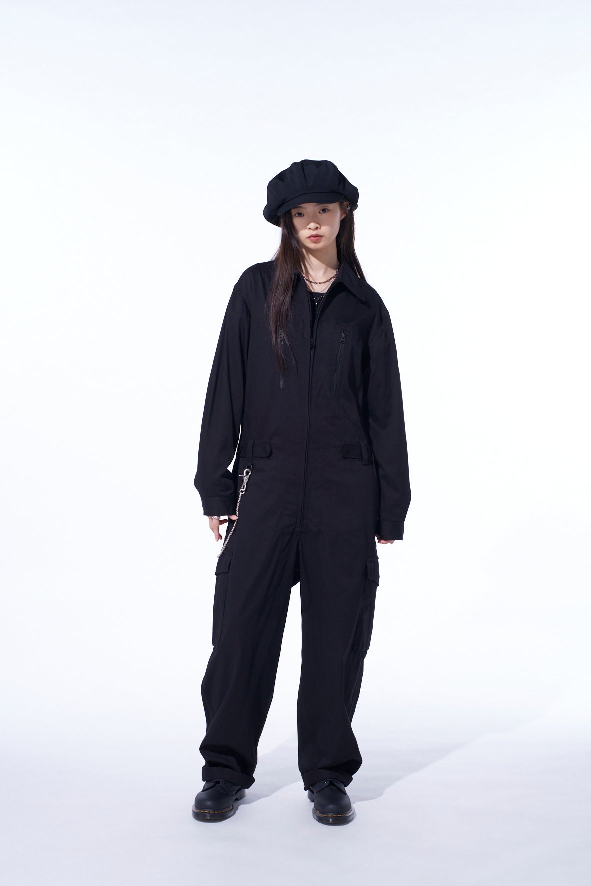 COTTON TWILL 6-POCKET ZIP-UP JUMPSUIT