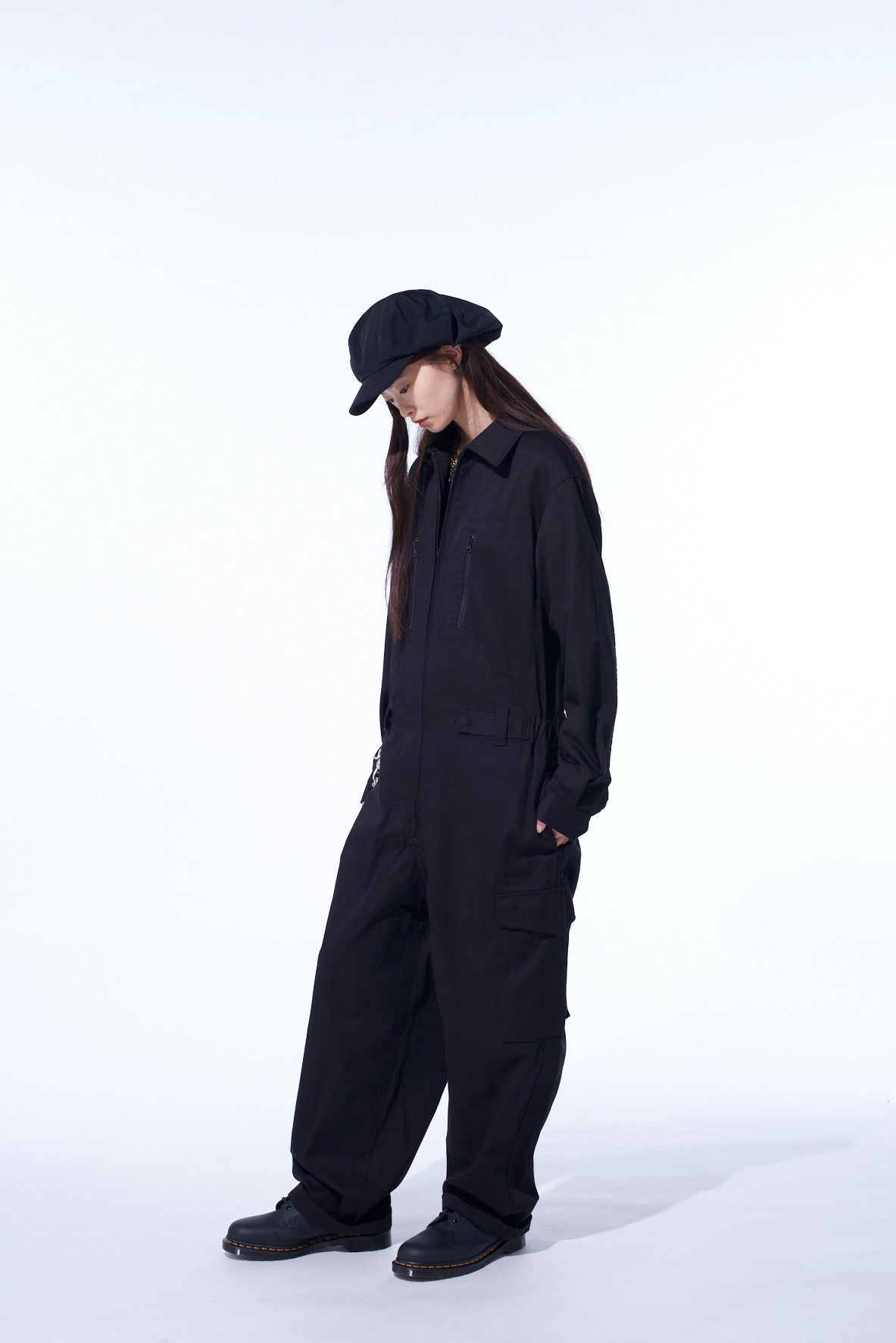 COTTON TWILL 6-POCKET ZIP-UP JUMPSUIT