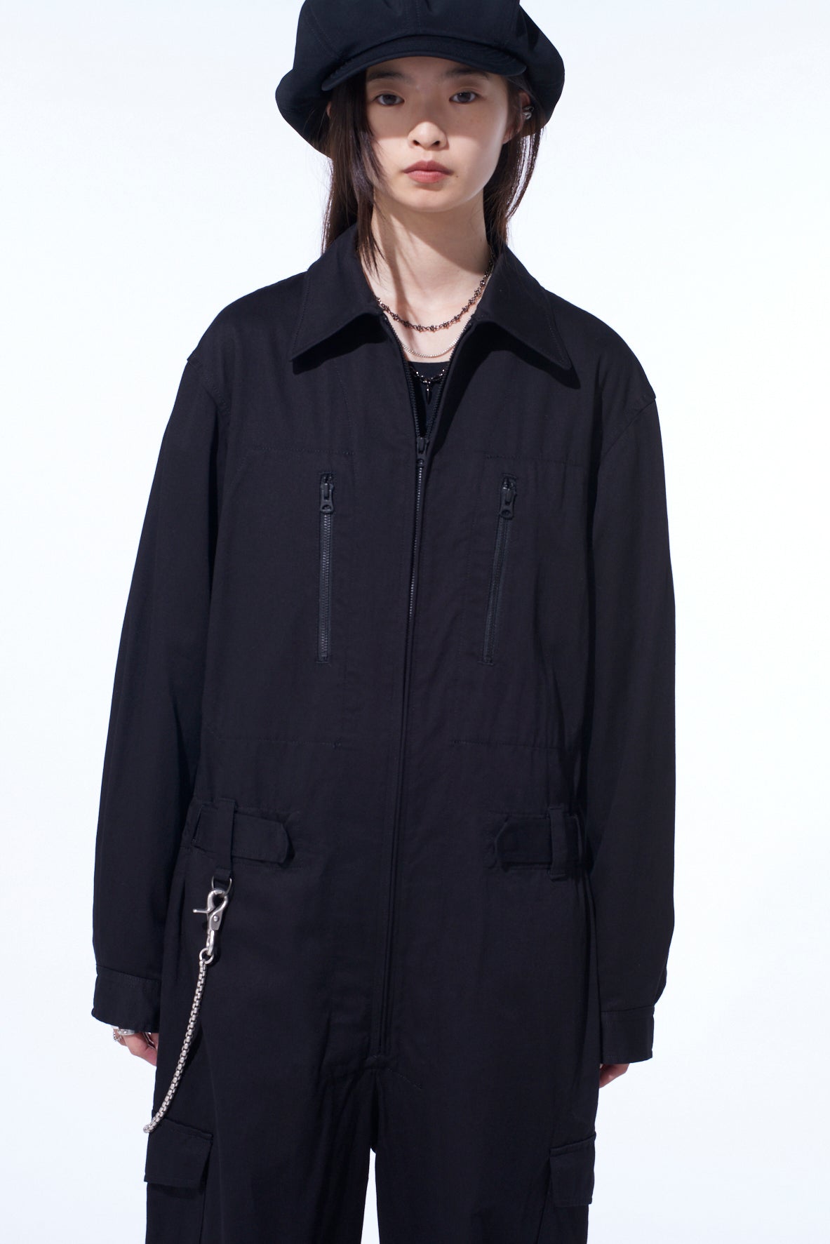 COTTON TWILL 6-POCKET ZIP-UP JUMPSUIT